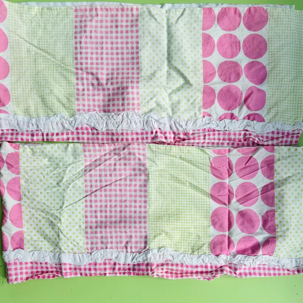 NoJo Nursery Valance Set Pink Green Polka Dot Gingham Ruffle Girls Room Curtains